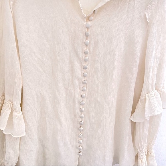 FRAME Denim 100% Silk Victorian Ruffle Blouse Off White Romantic Business L - Picture 5 of 10